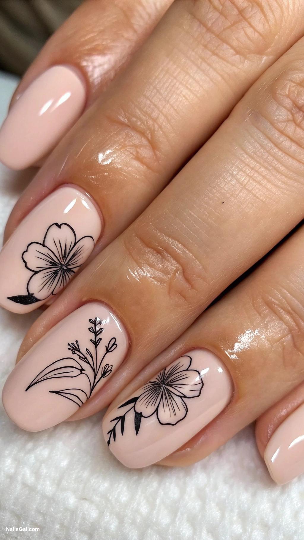 hibiscus nails Minimalist line art hibiscus design