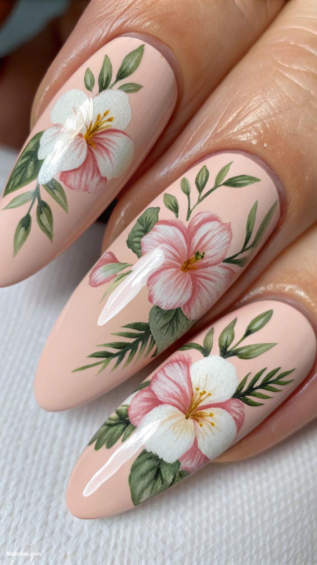 hibiscus nails Vintage hibiscus with subtle leaf details