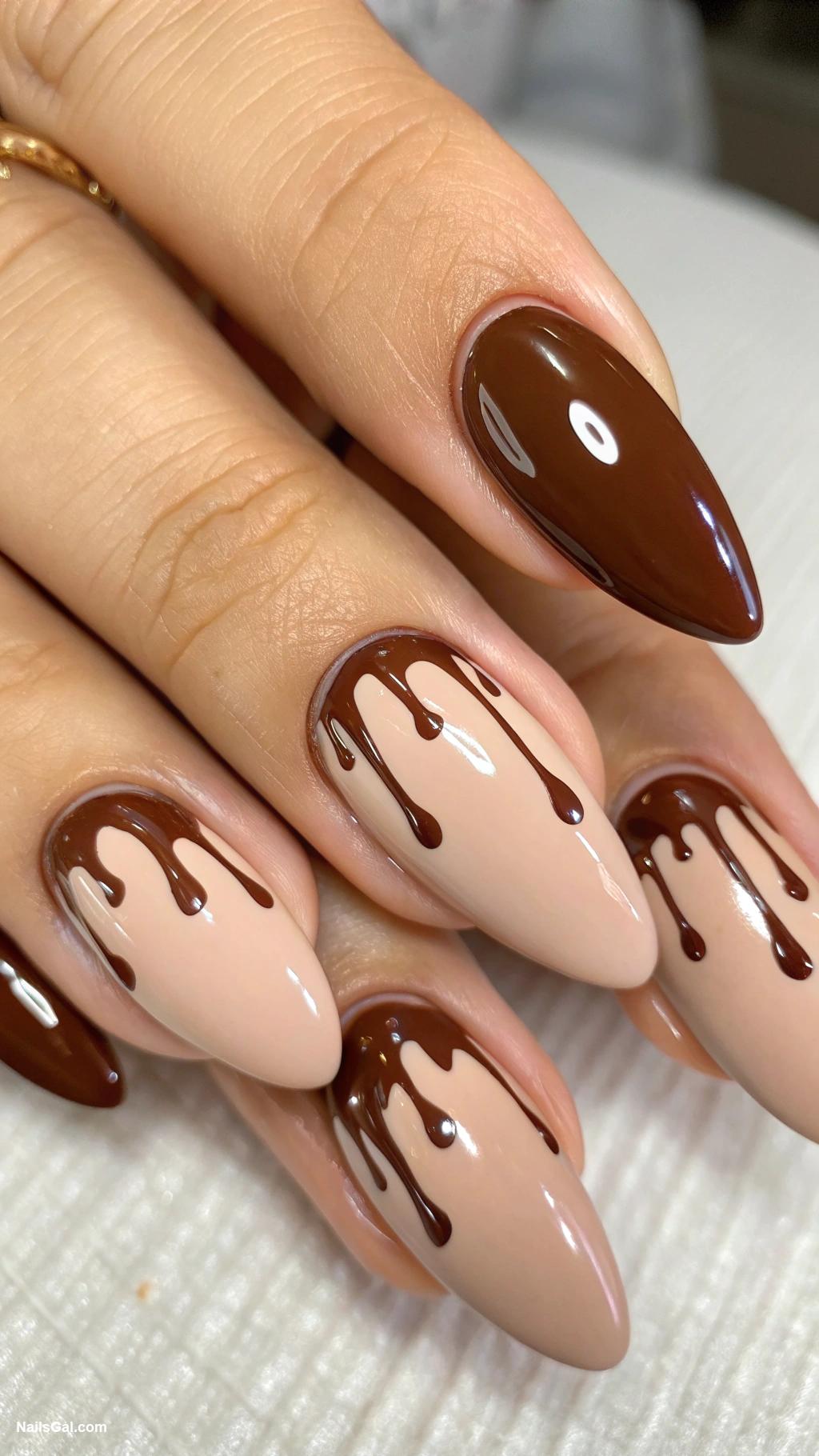 ice cream nails Chocolate drips on nude base