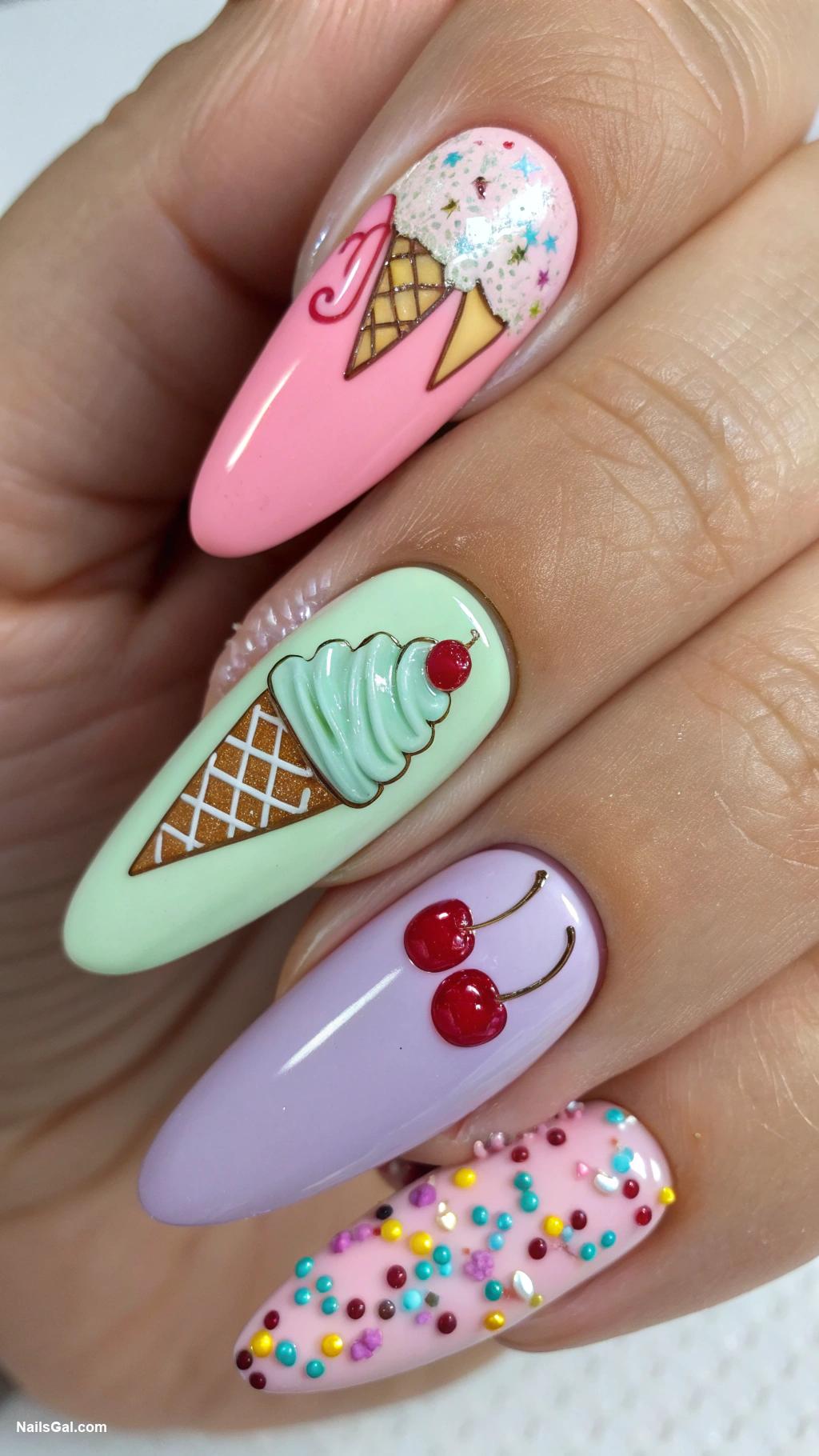 ice cream nails Neon ice cream cone designs