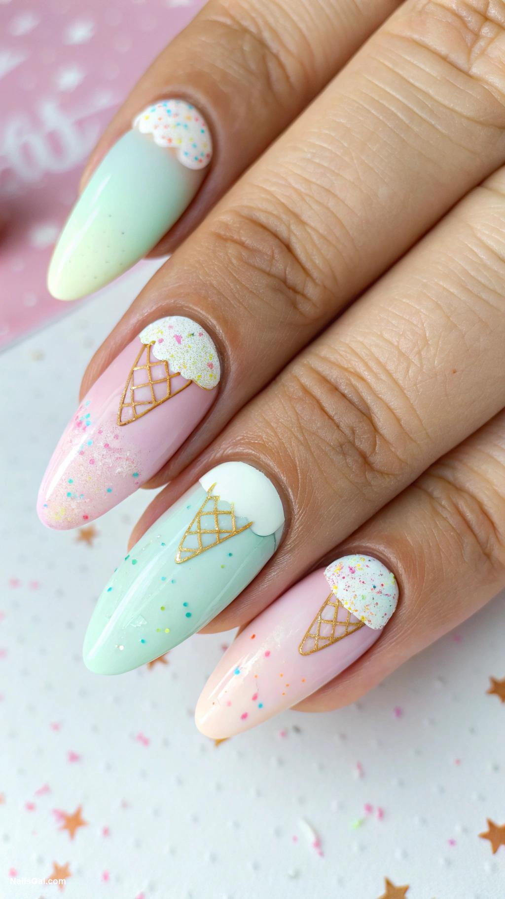 ice cream nails Ombre effect resembling melting ice cream