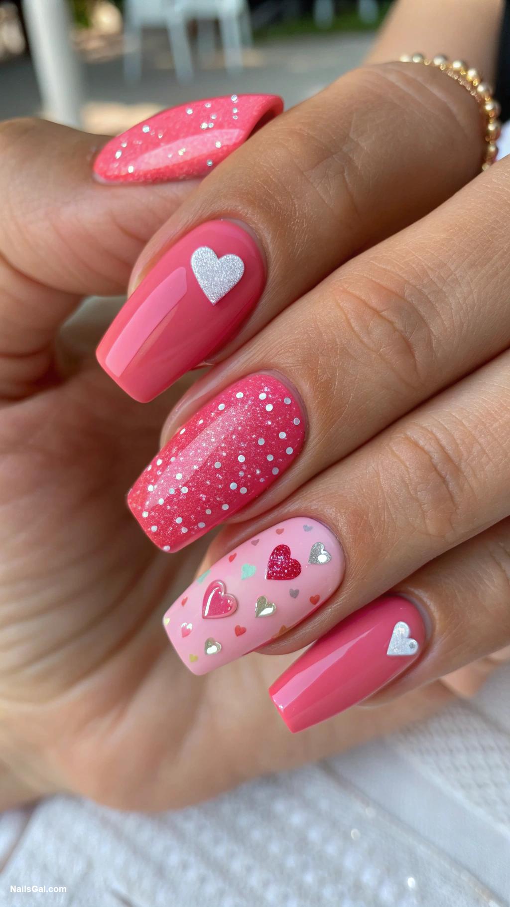 ice cream nails Strawberry pink with heart accents