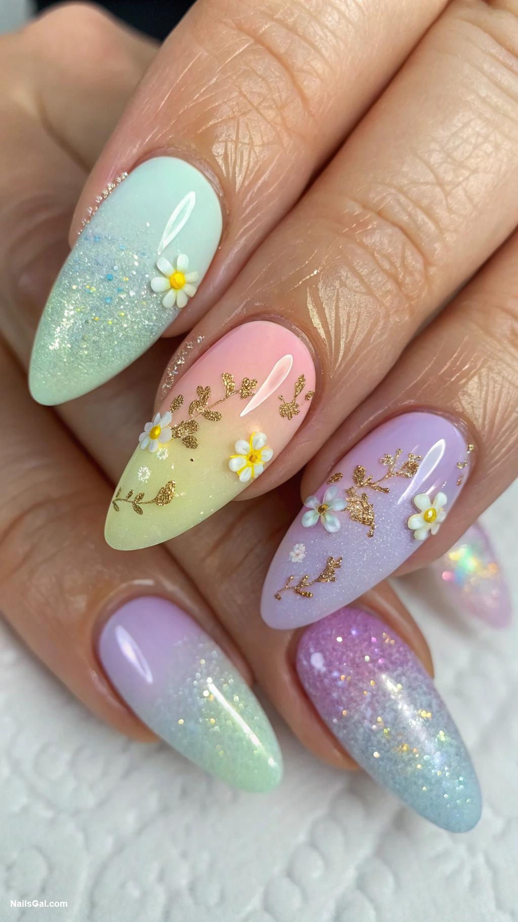 lavender nails Lavender and pastel rainbow mix