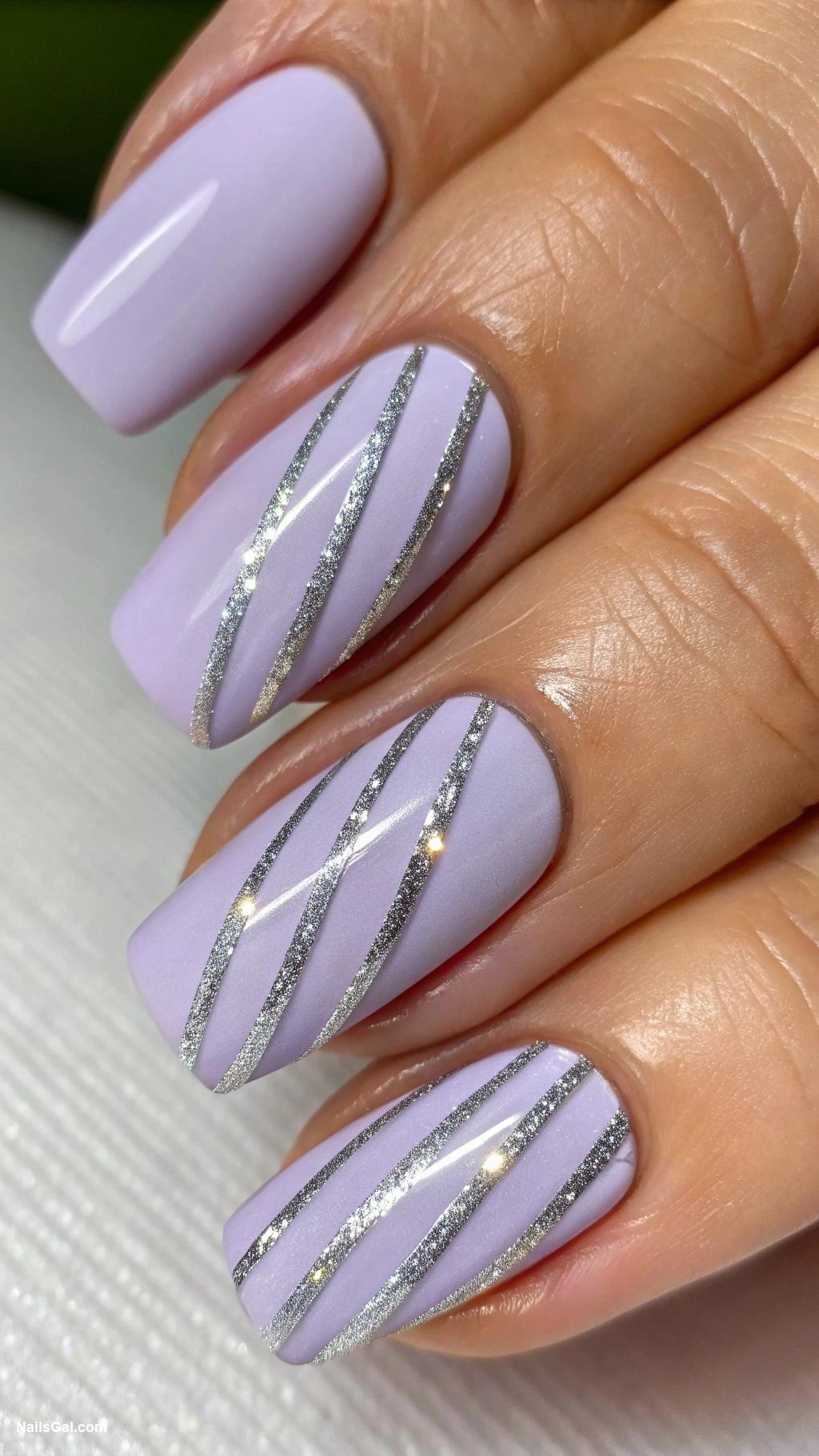 lavender nails Lavender and silver stripe design