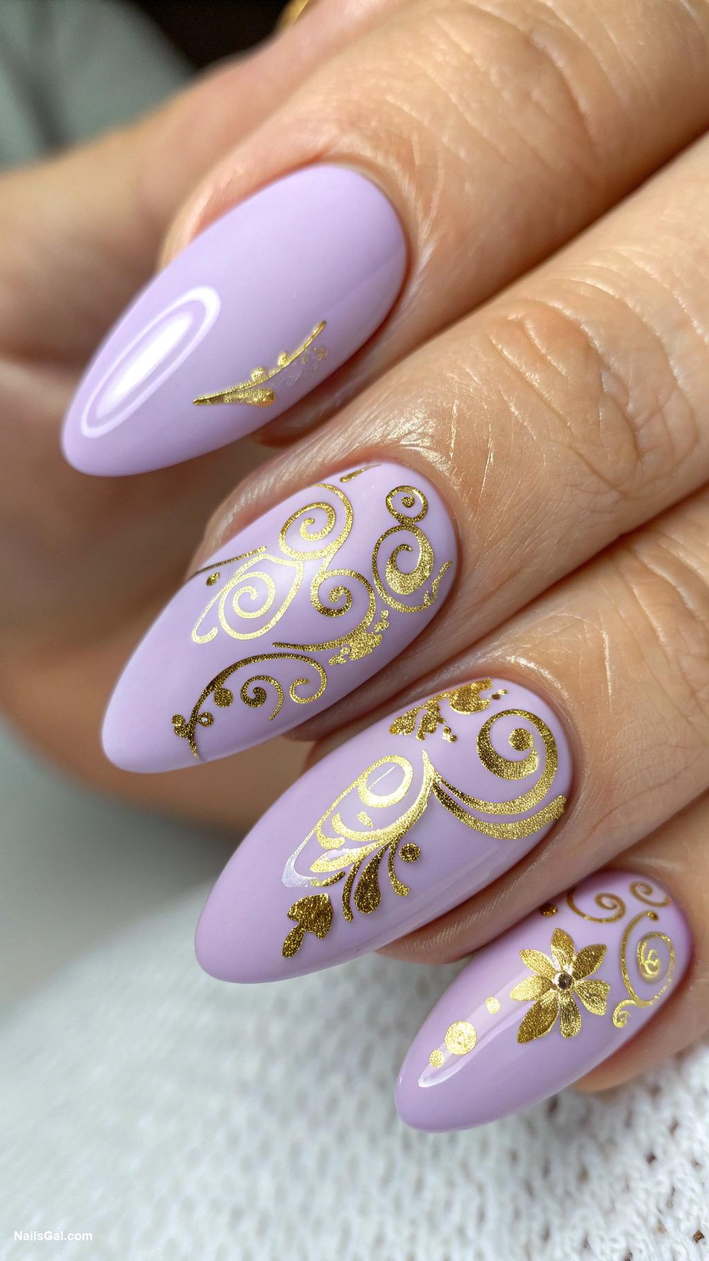 lavender nails Lavender with gold foil accents