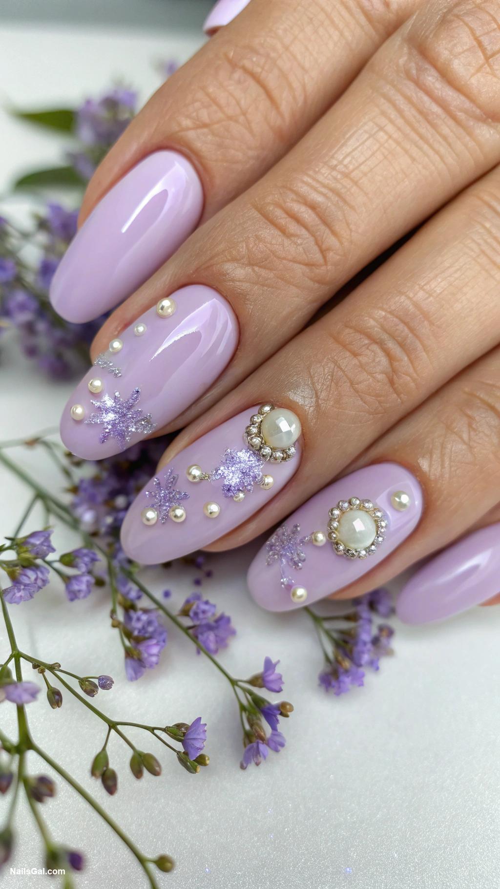 lavender nails Lavender with pearl embellishments