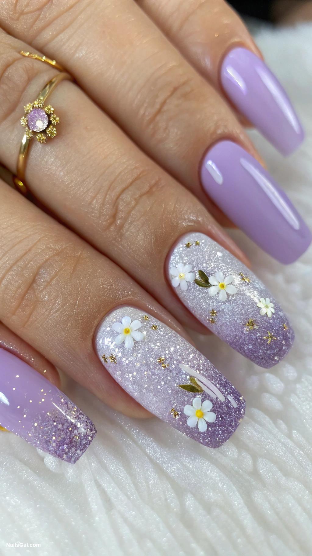 lavender nails Lavender with sparkling glitter overlay