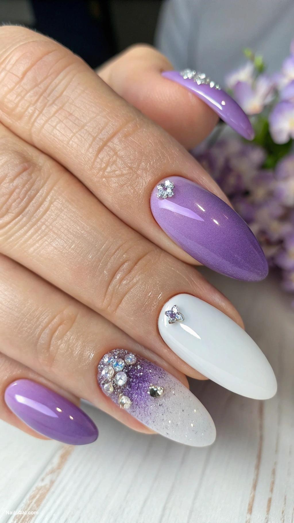 lavender nails Ombre lavender and white gradient