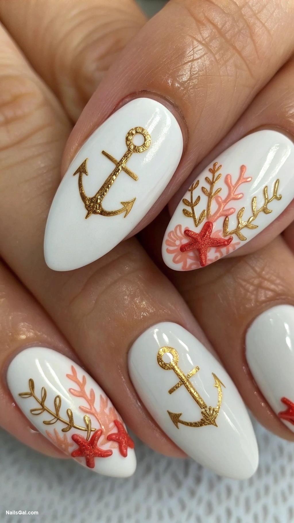 nantucket nails Anchors with coral accents