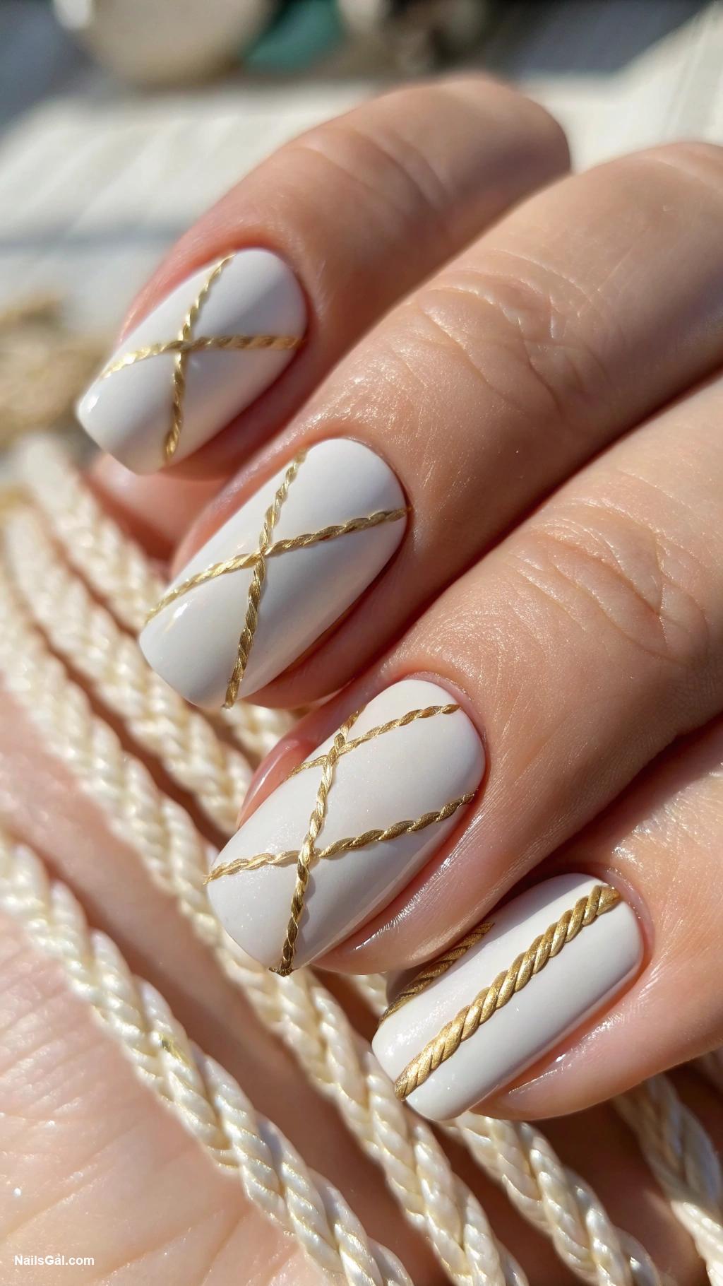 nantucket nails Rope design with gold details
