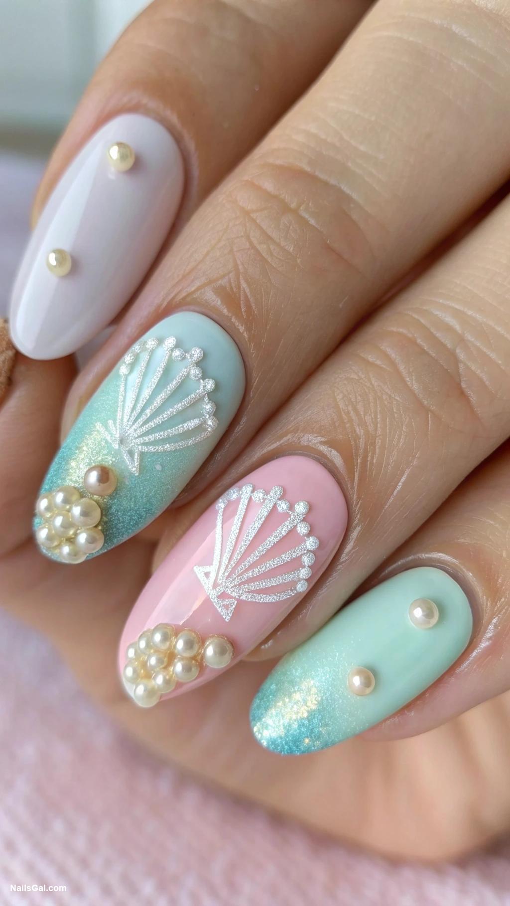 nantucket nails Seashells on pastel background