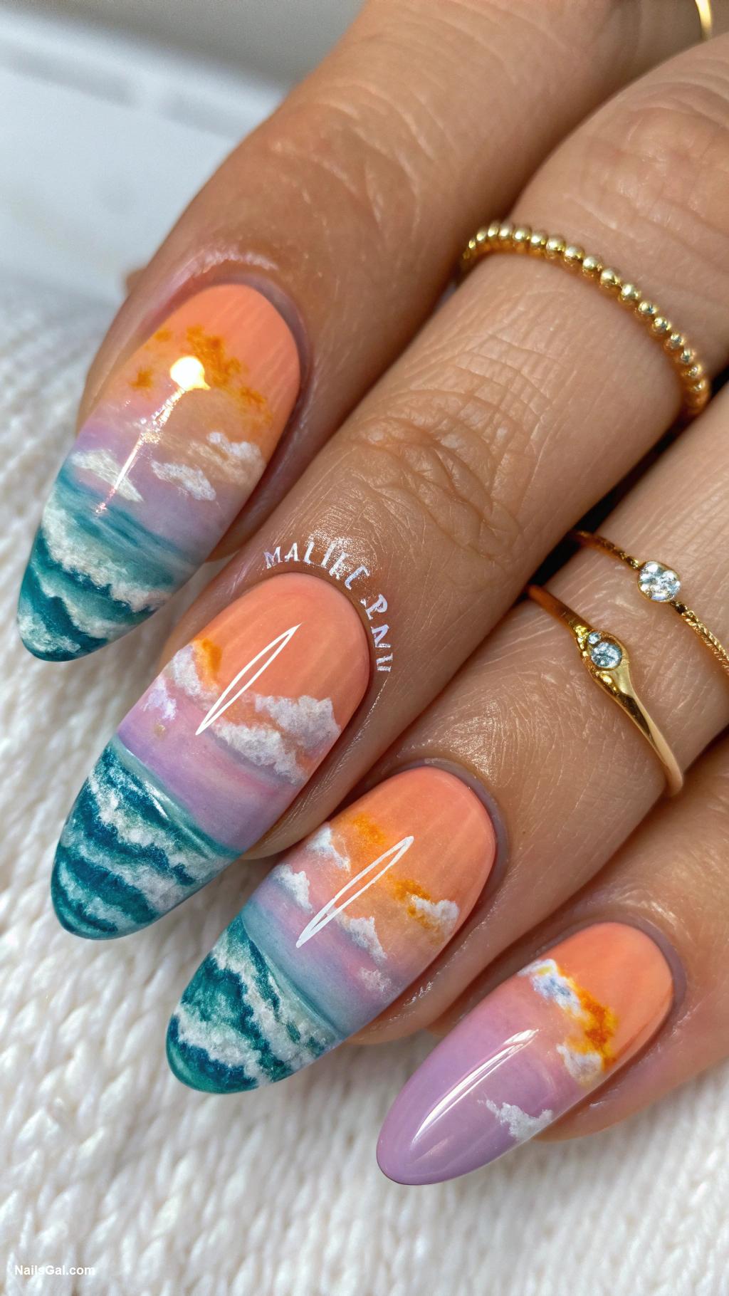 nantucket nails Watercolor sunset over ocean