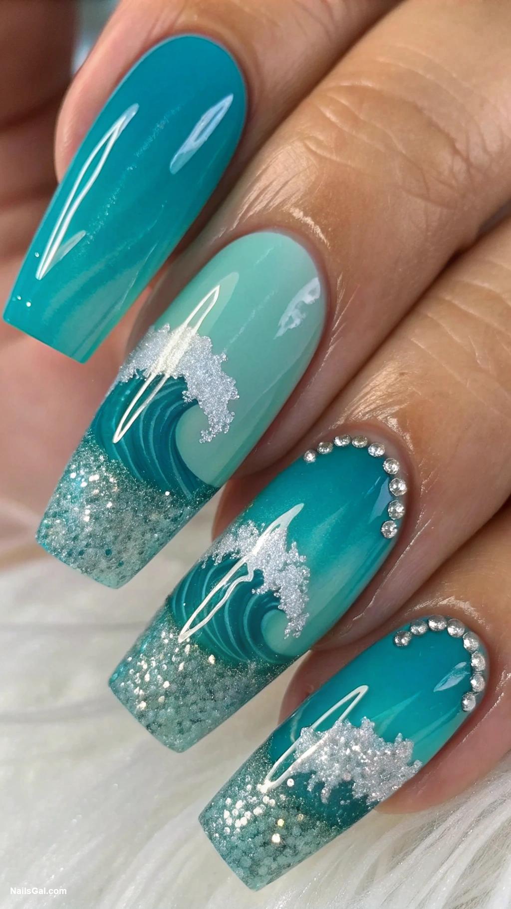 nantucket nails Waves of teal and turquoise