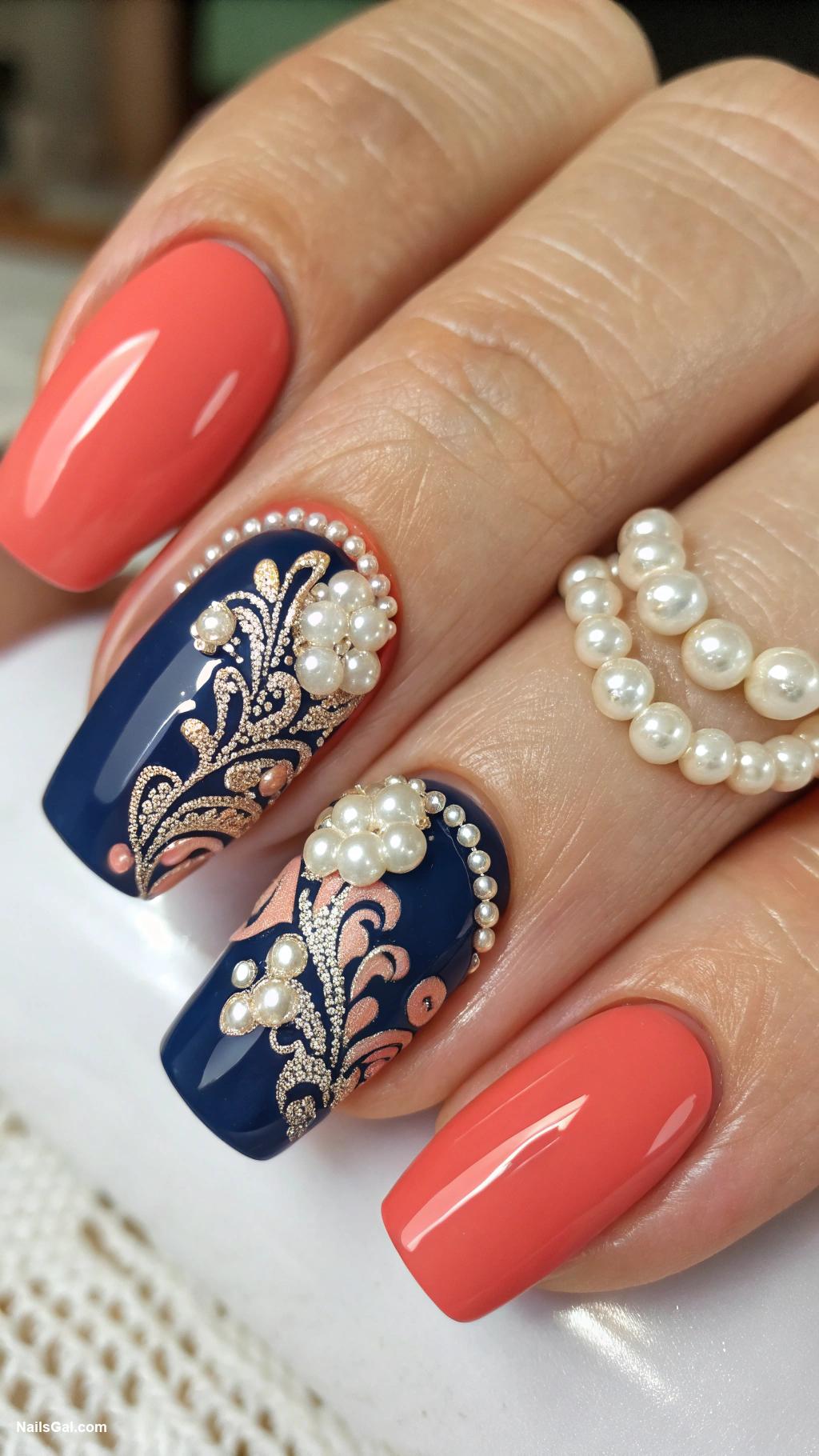 pearlcore nails Bold color base with pearl overlay