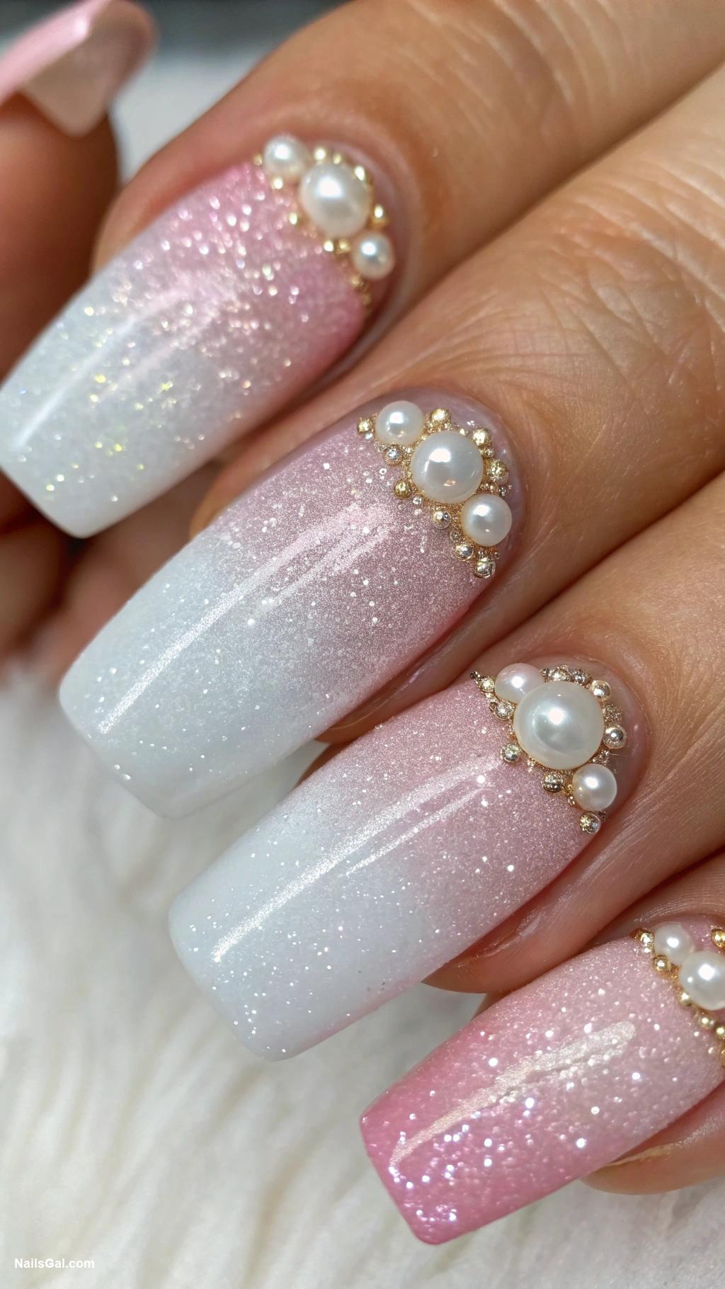 pearlcore nails Gradient glitter with pearl finishes