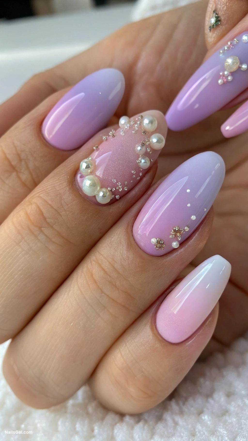 pearlcore nails Pastel ombre with pearls scattered