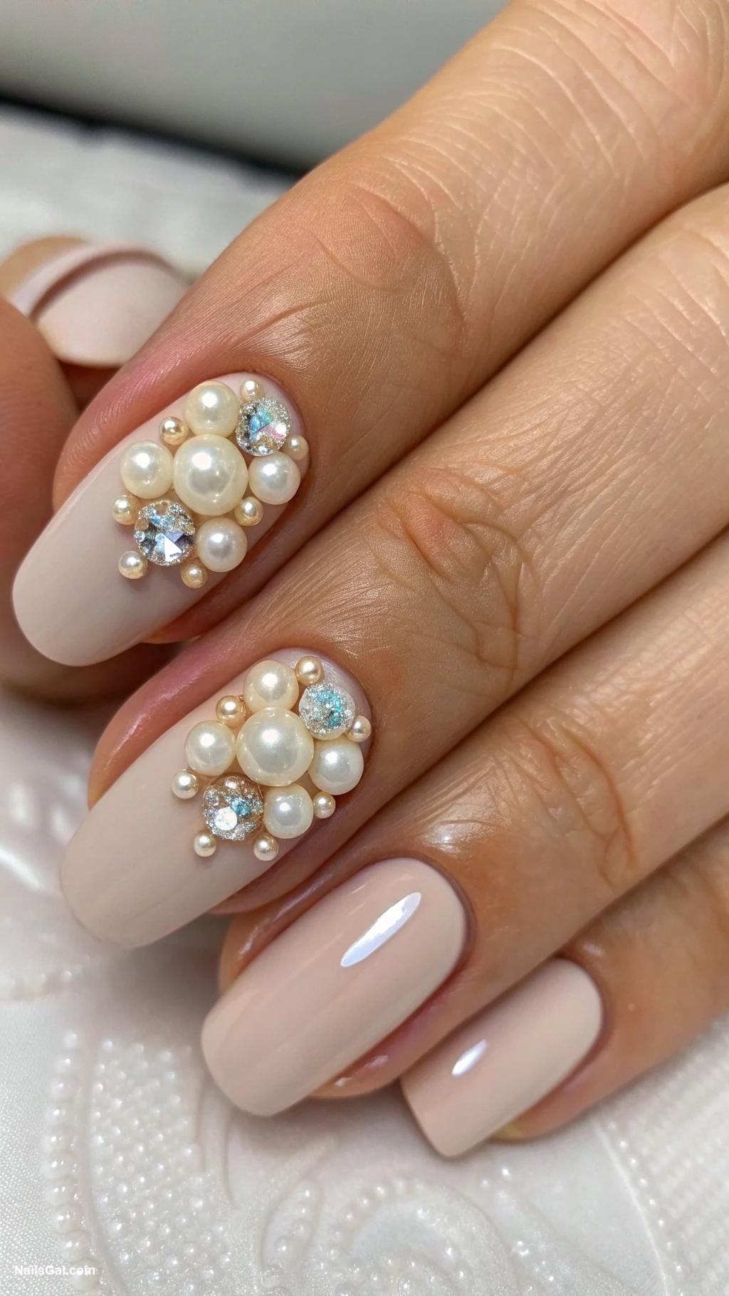 pearlcore nails Pearl cluster art on accent nails