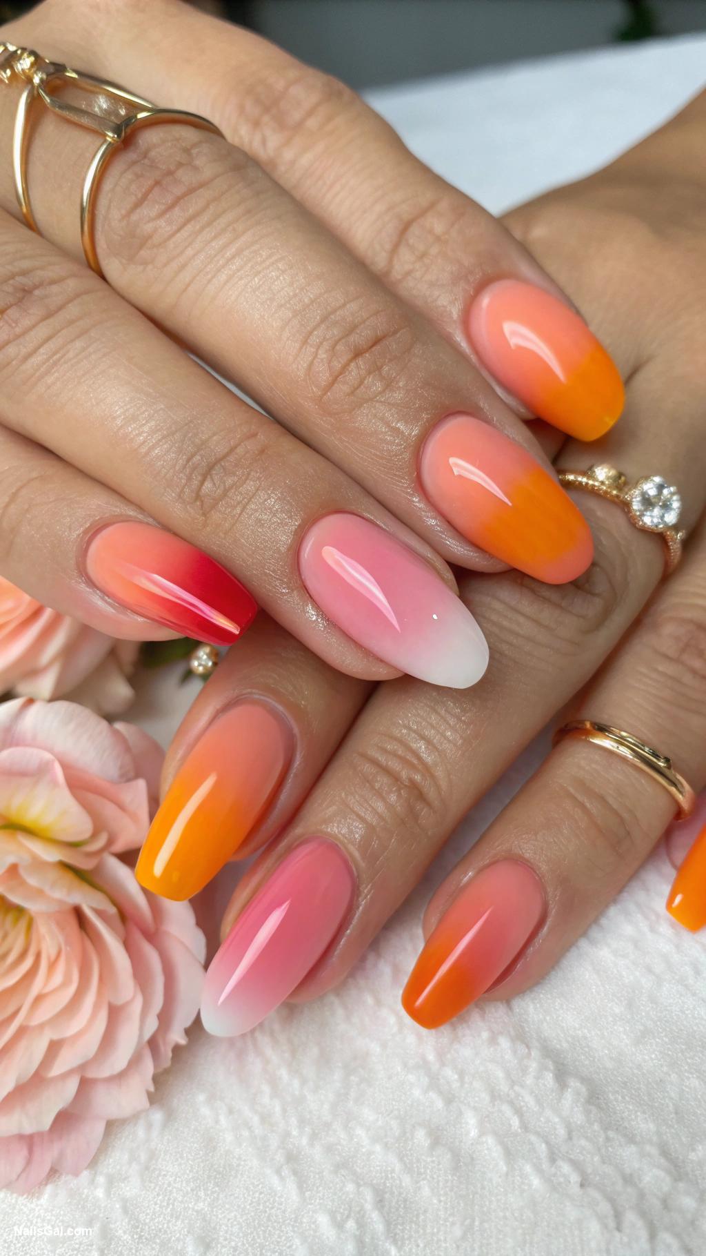 pink and orange nails Sunset ombre pink and orange nails
