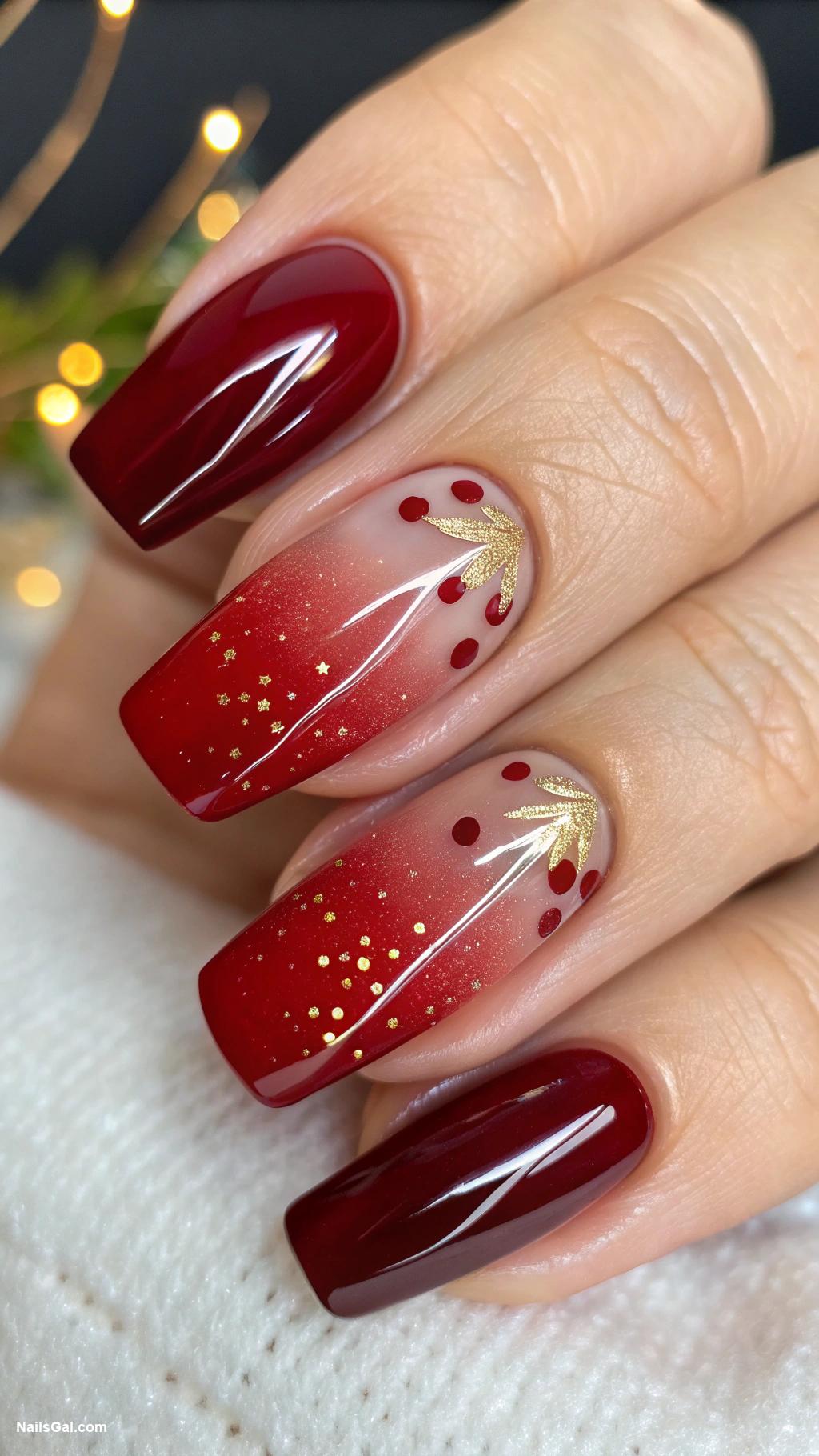 red ombre nails Dark burgundy fading to cherry red