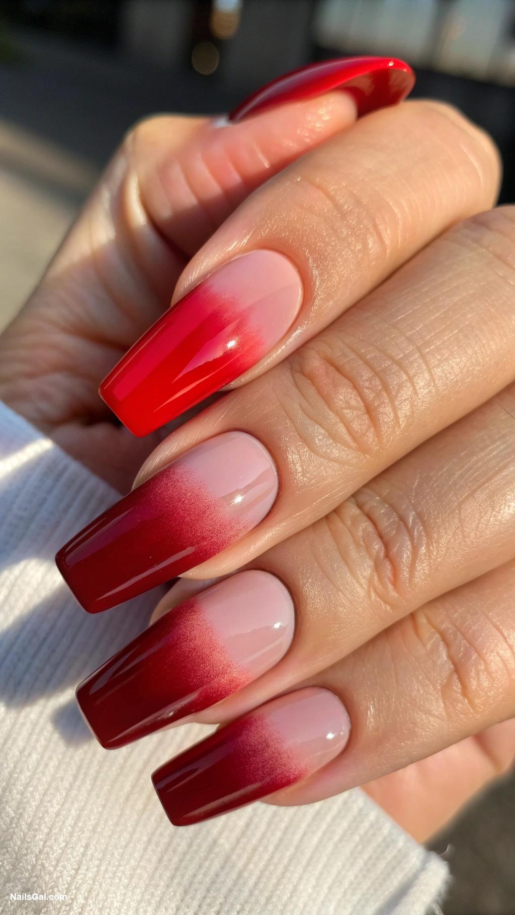 red ombre nails Matte red ombre with glossy top