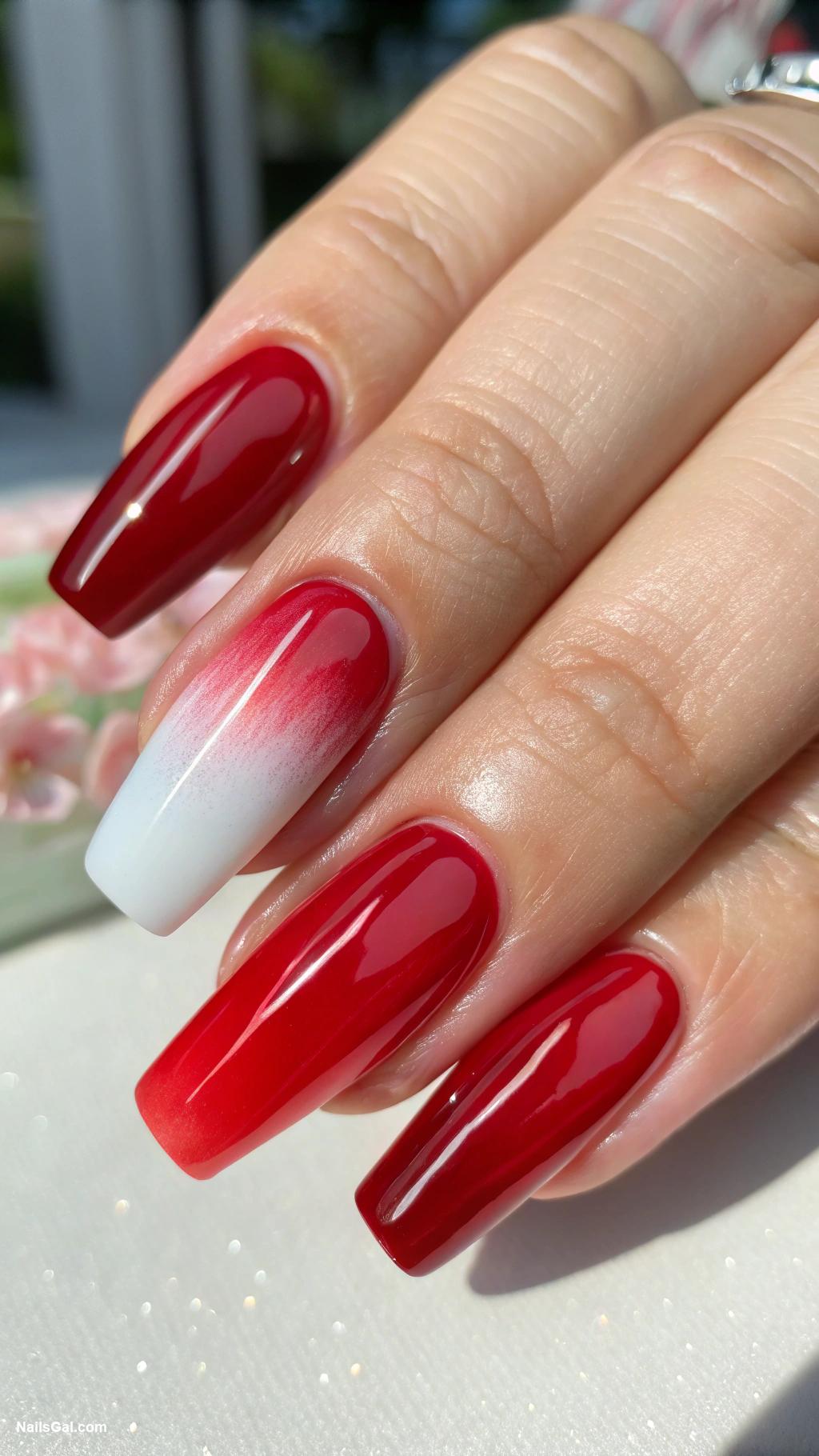 red ombre nails Wavy red ombre with white tips