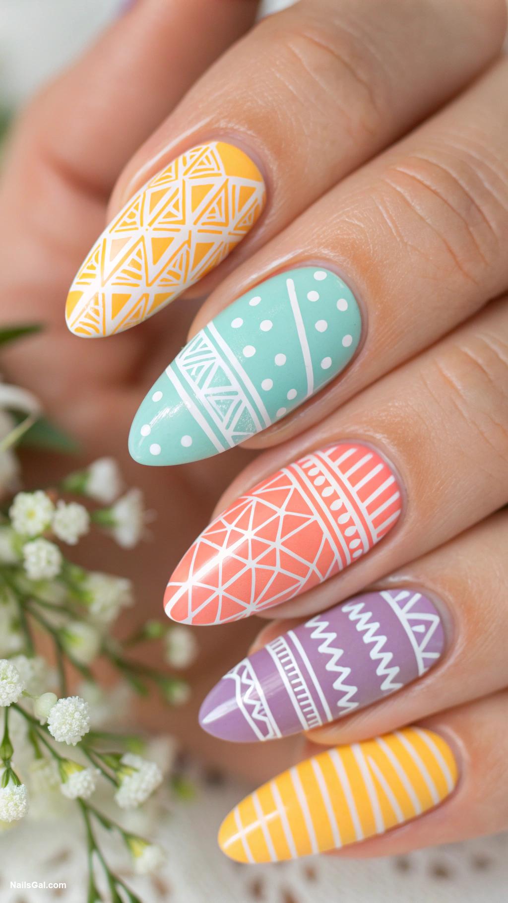 summer wedding nails Geometric patterns in summer colors