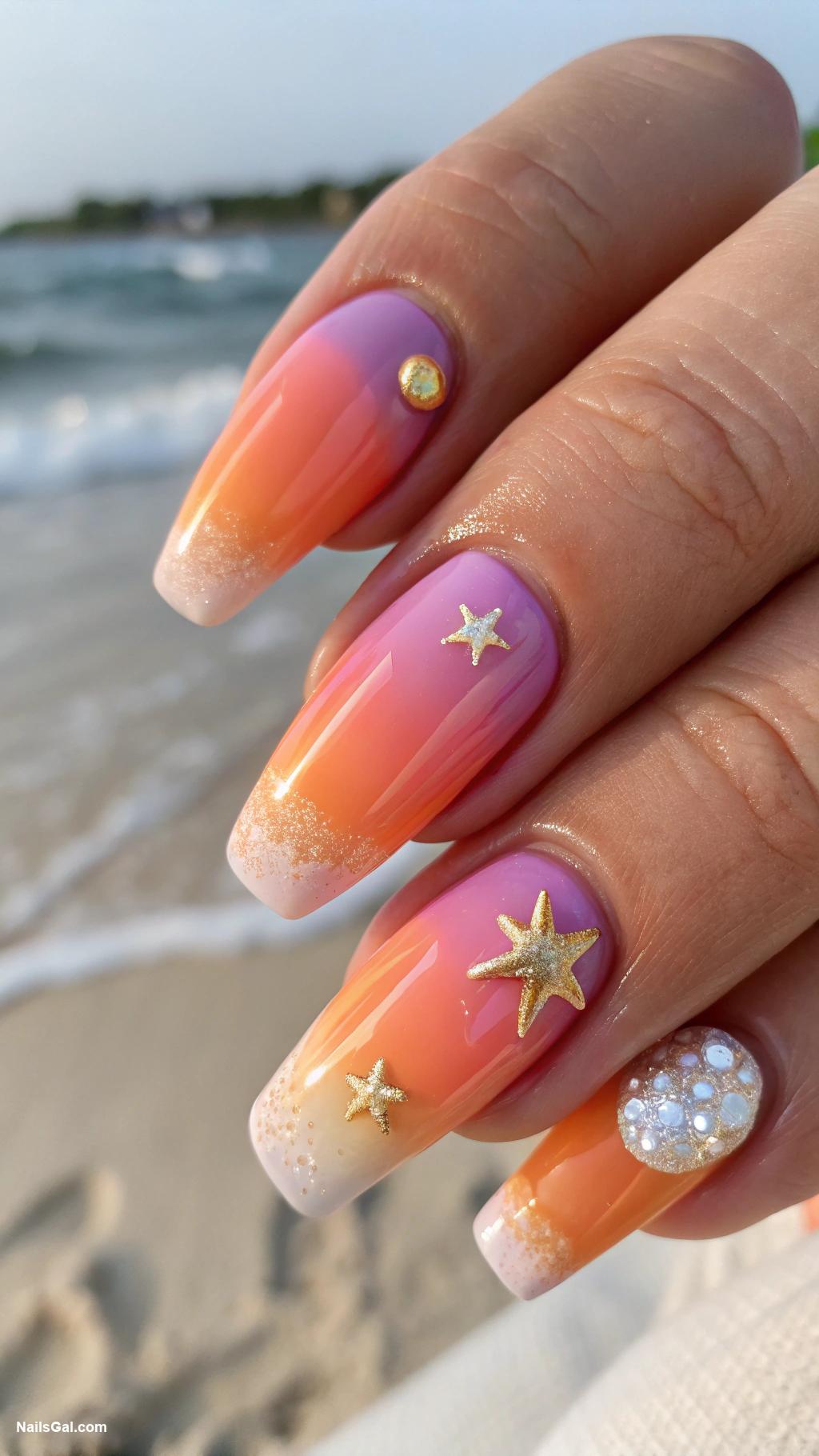 summer wedding nails Sunset gradient with beach theme