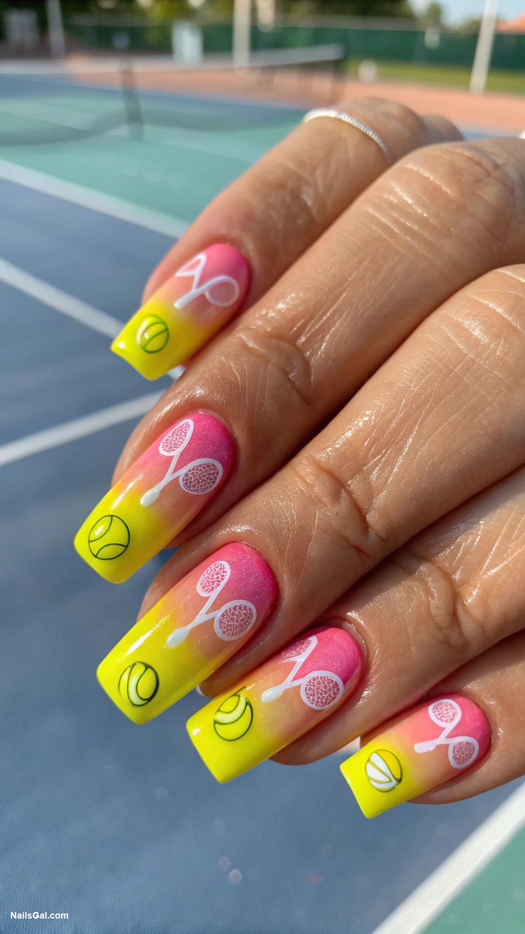 tennis nails Colorful ombre with tennis motifs