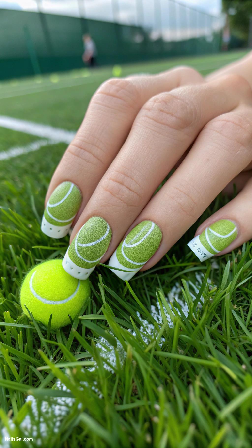 tennis nails Green grass court with white lines