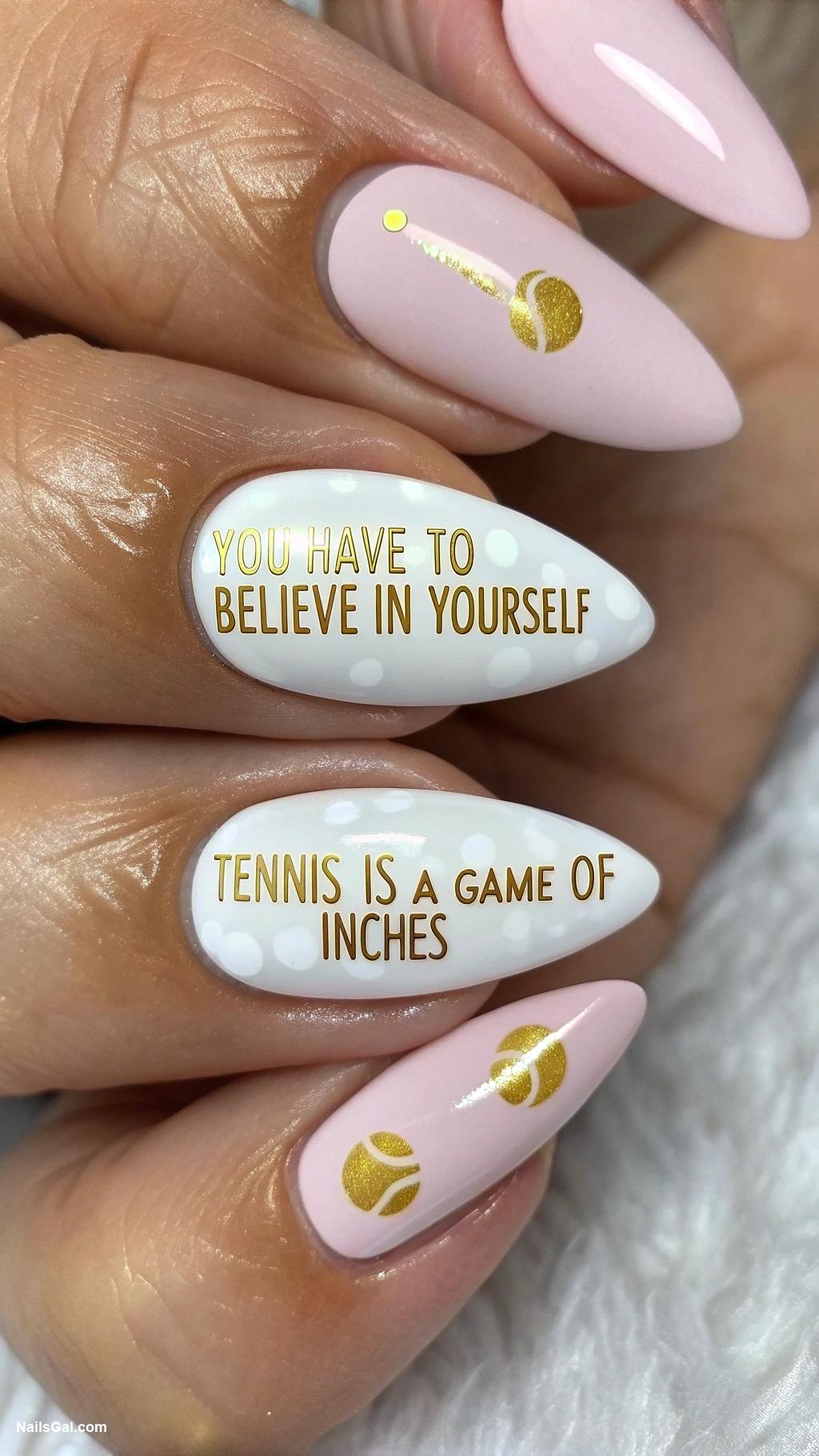 tennis nails Nail art featuring famous tennis quotes