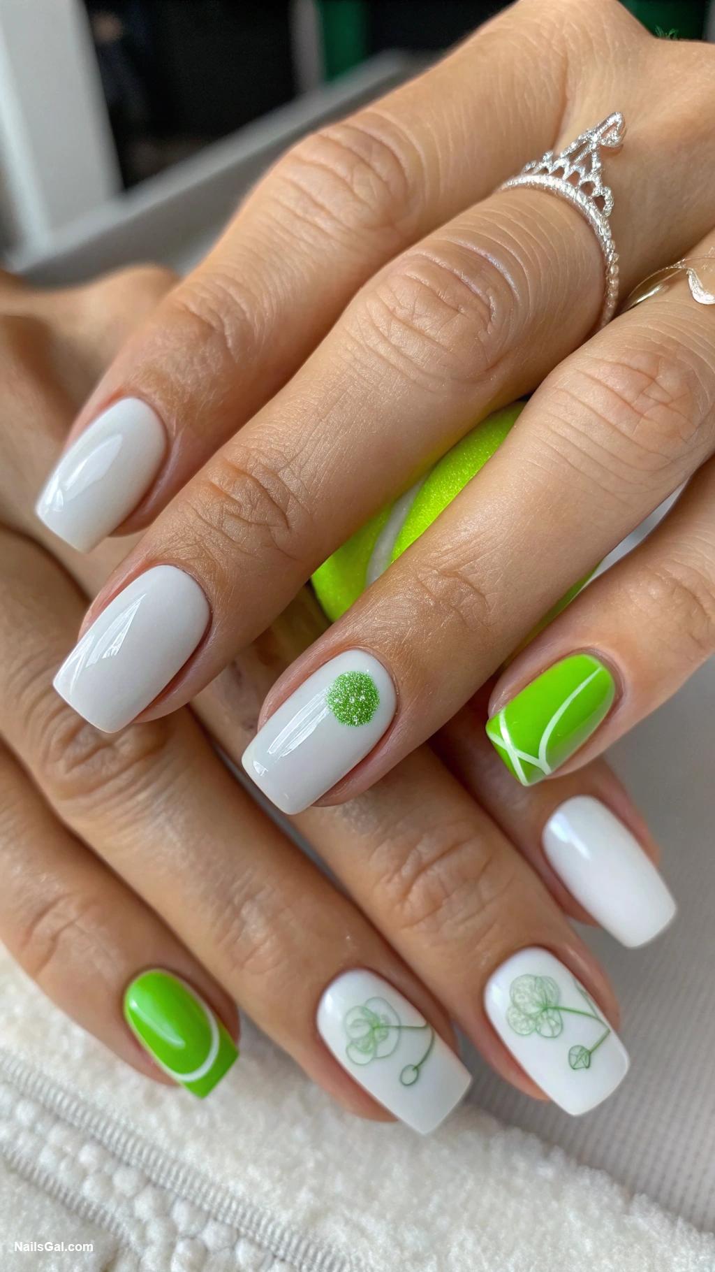tennis nails Simple white nails with green tips