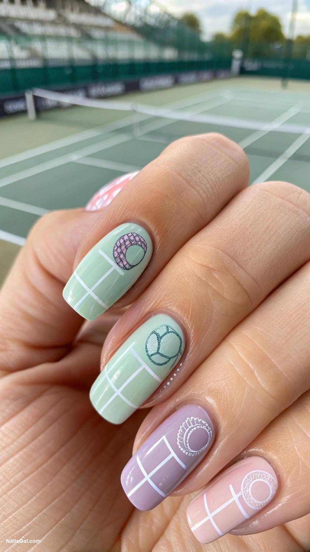 tennis nails Vintage tennis courts in pastel colors