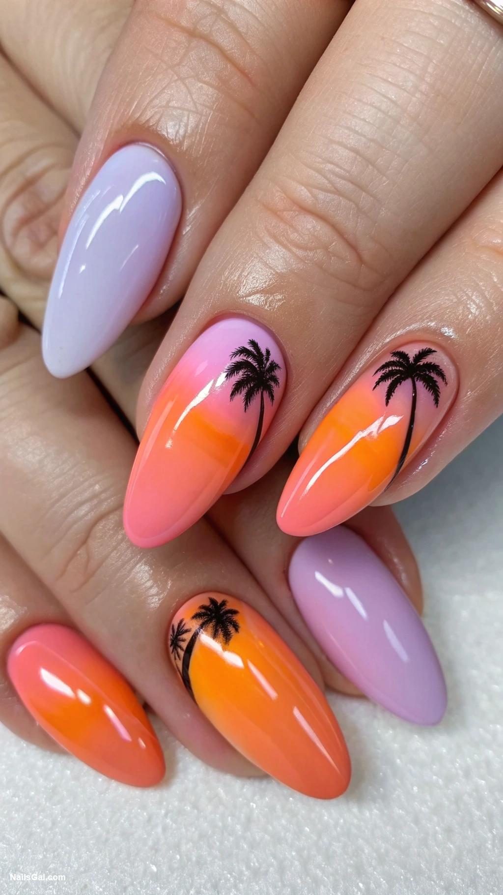 tropical nails Ombre sunset effect on tips