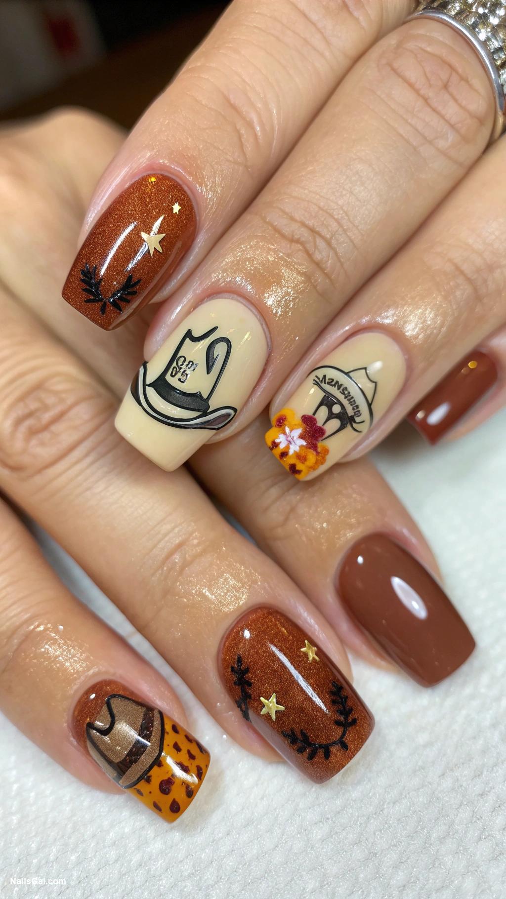 western nails Cowboy boots and hats nail art