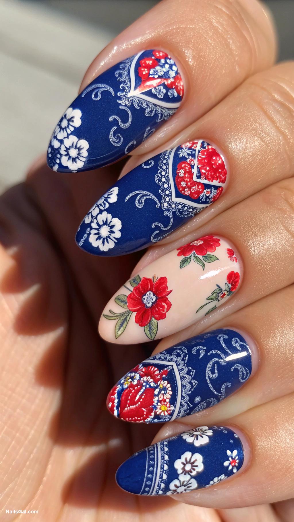 western nails Floral bandana print on accent nails
