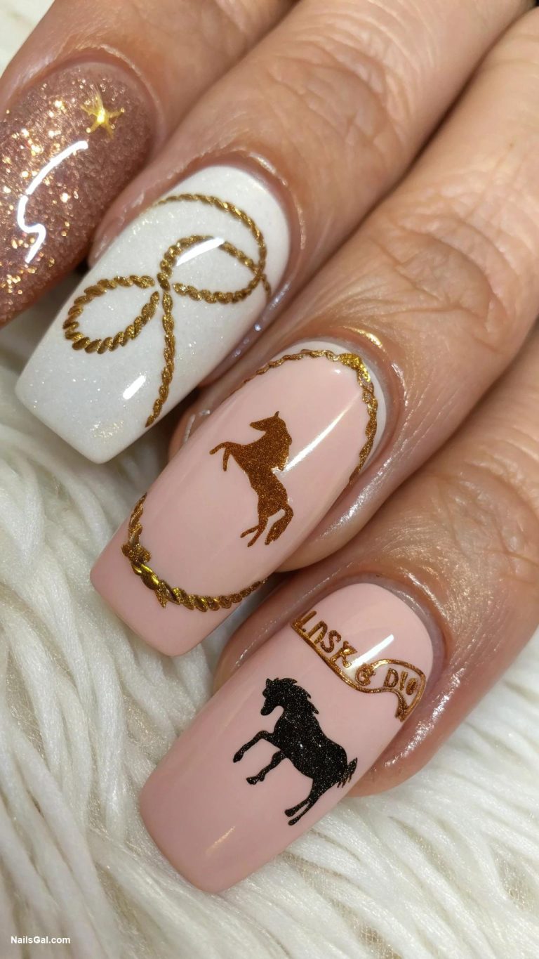 western nails Lasso and horse silhouette nail design