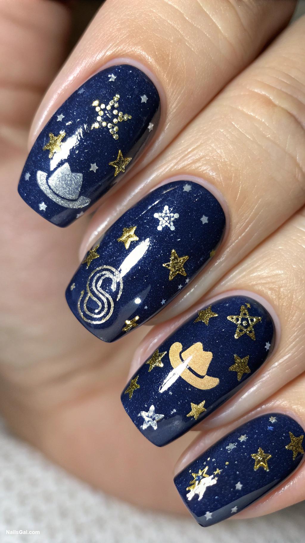 western nails Starry night sky with cowboy stars