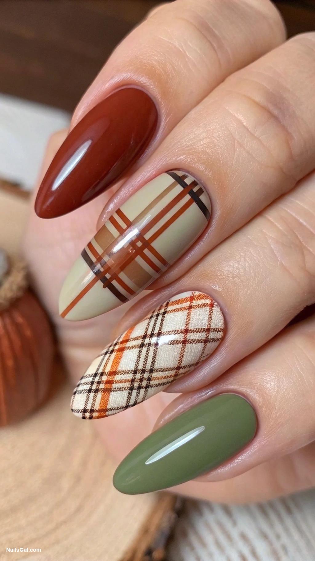 western nails Western plaid patterns in earthy tones