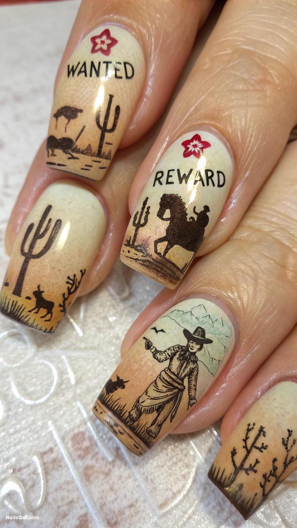 western nails Wild west wanted posters art style