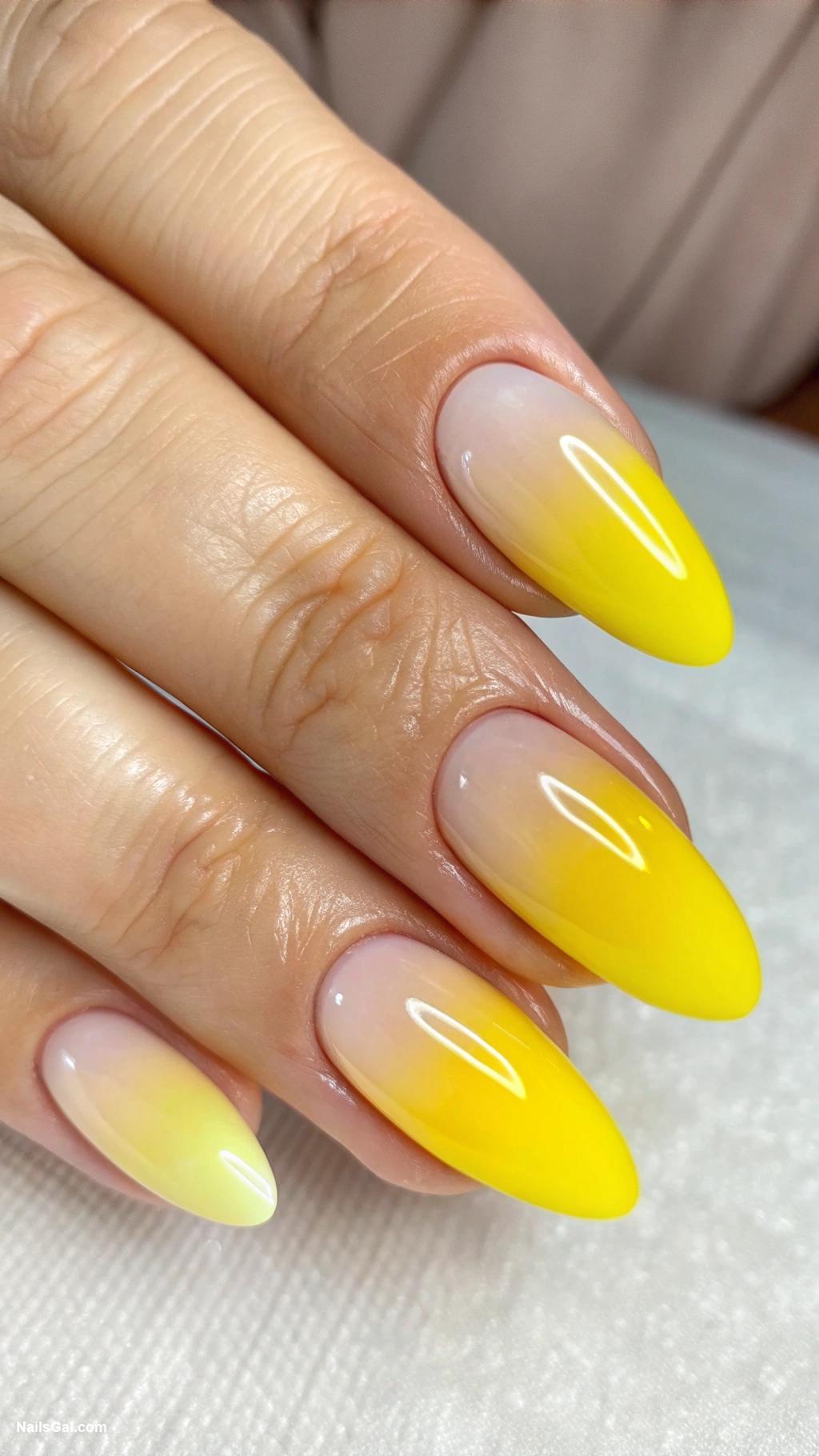 yellow ombre nails Classic yellow fade with glossy finish