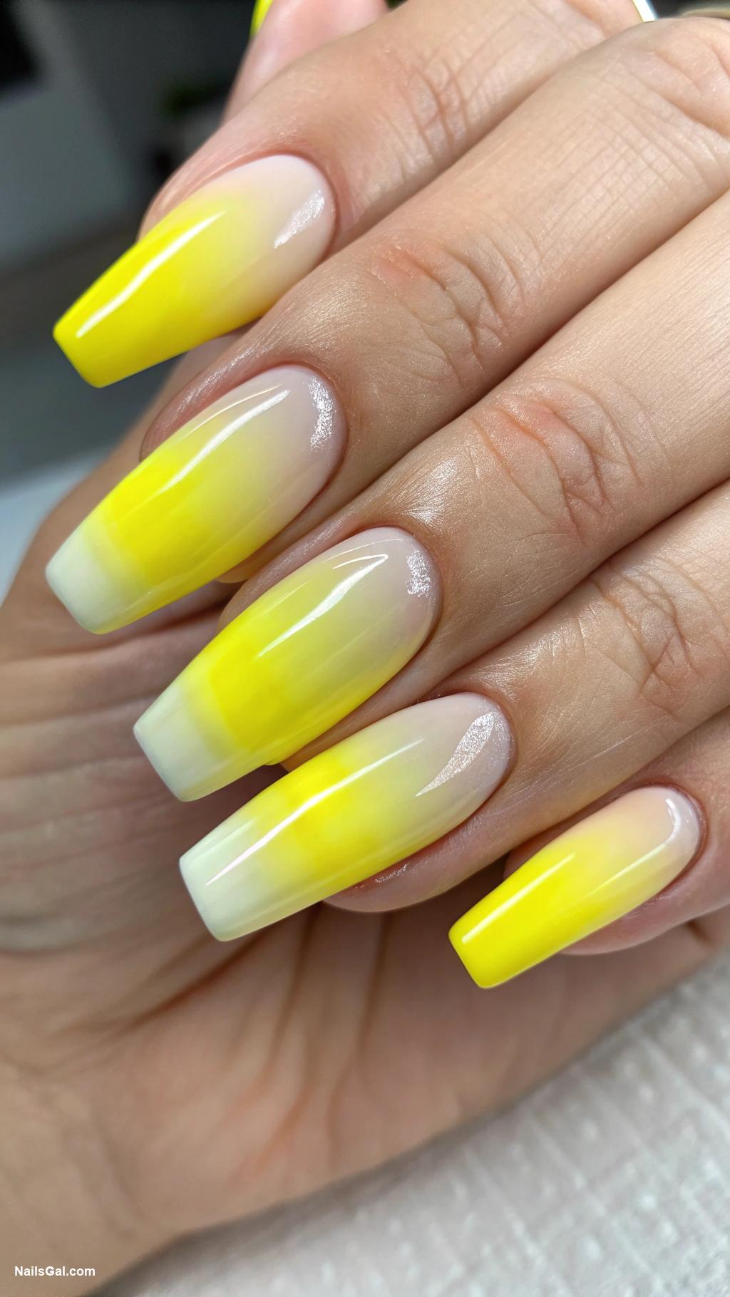 yellow ombre nails Layered yellow and lemon ombre effect