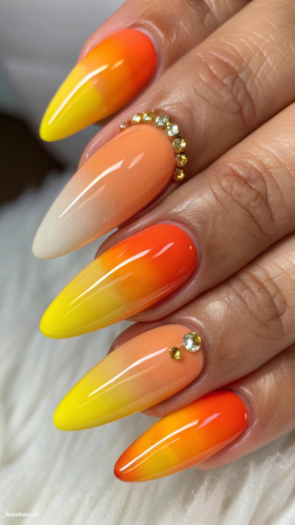 yellow ombre nails Sunset gradient with yellow and orange