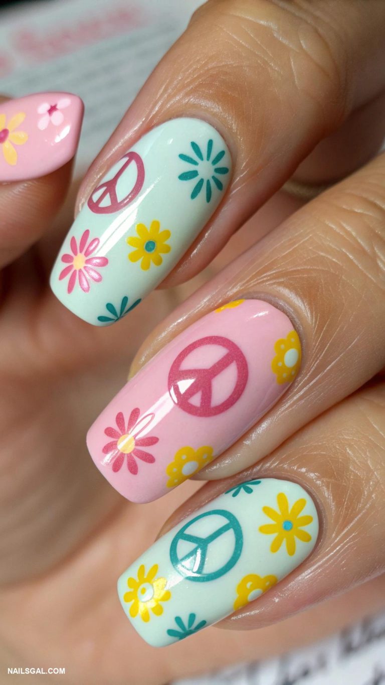 60s nail art Mini hippie peace signs