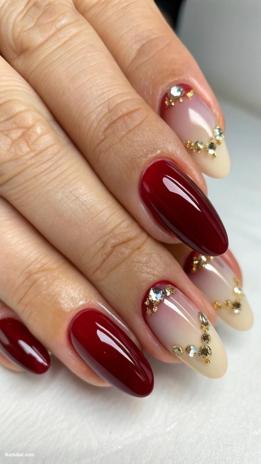 Bordeaux red nails Bordeaux tips with creamy glossy base