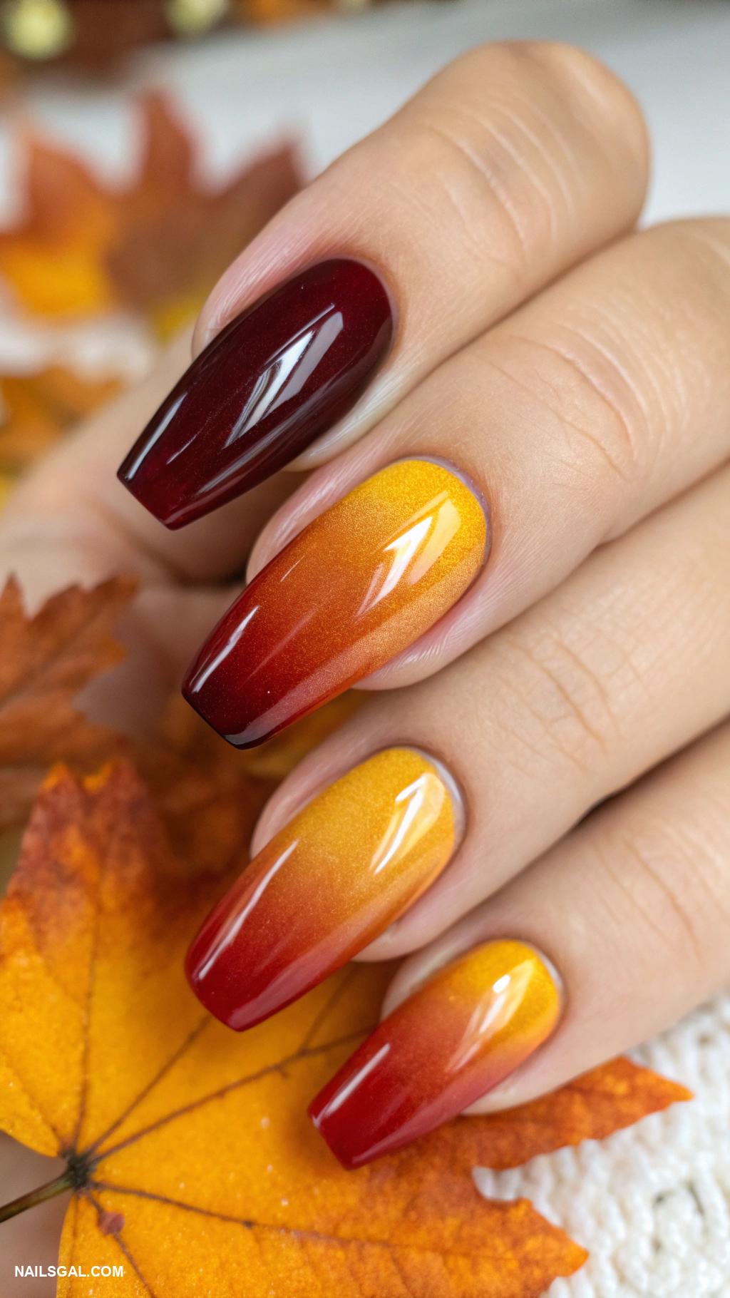 October nails Ombre gradient in autumn hues