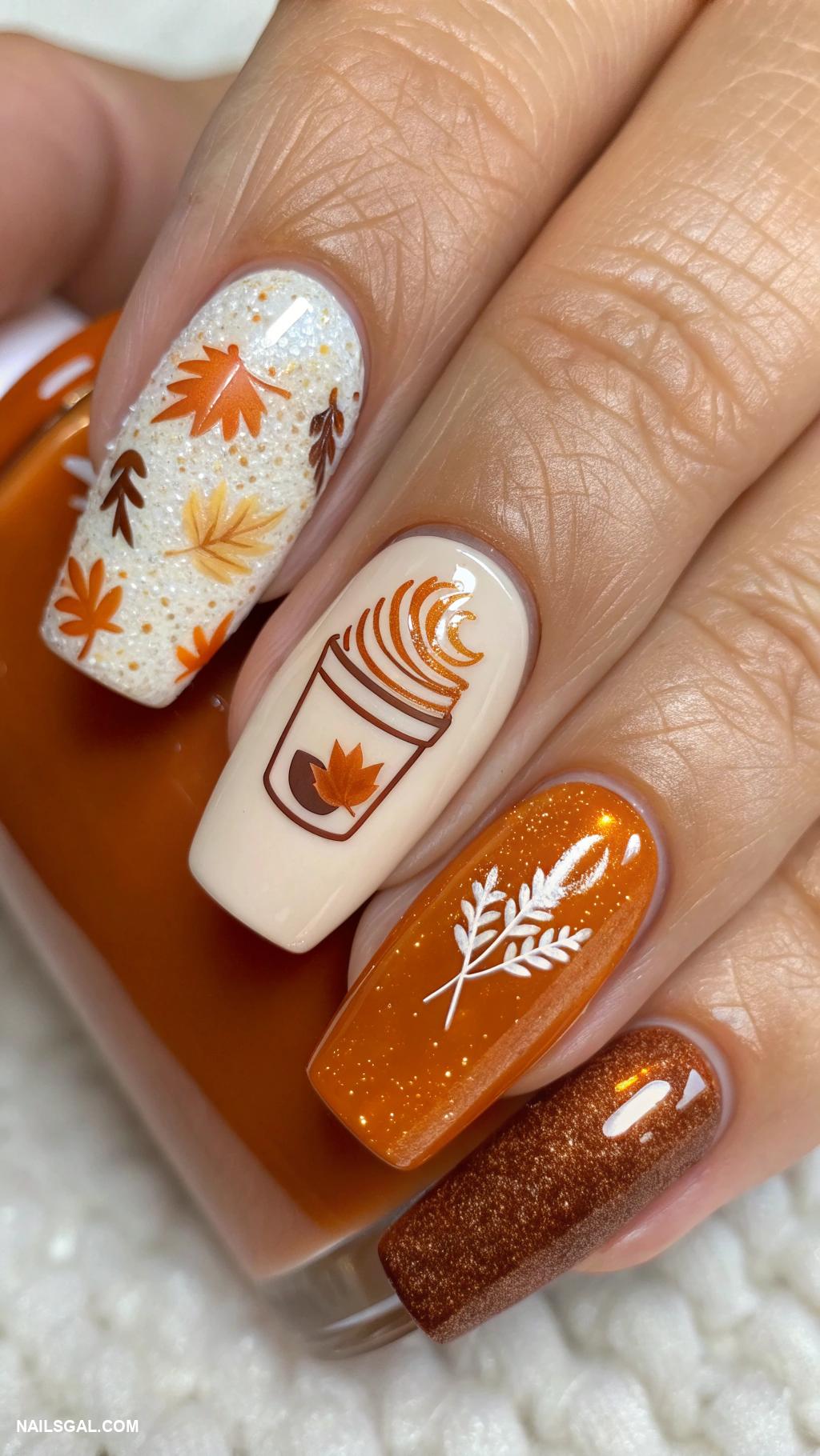 October nails Pumpkin spice latte nail art