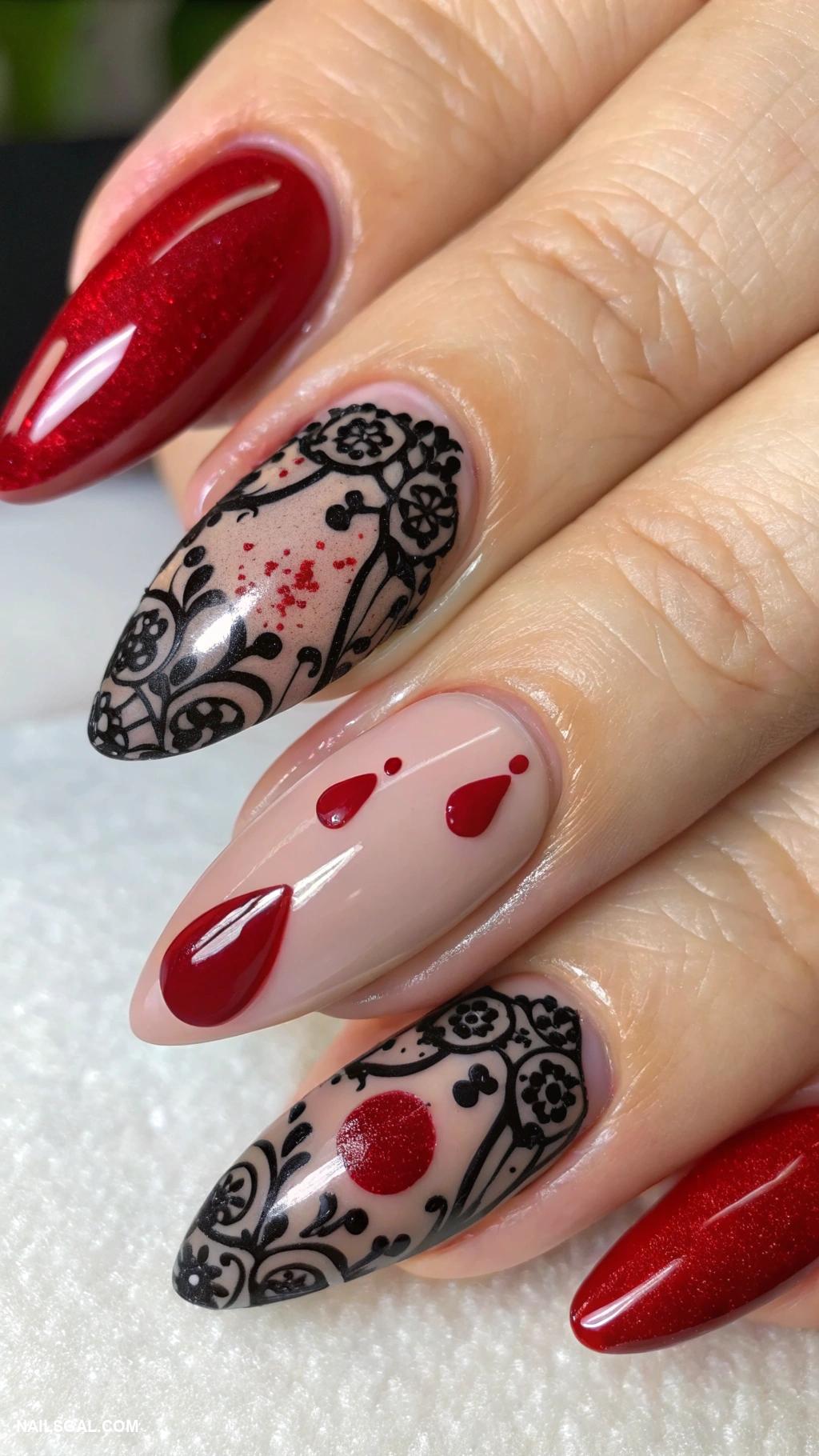October nails Vampire bites with blood red polish