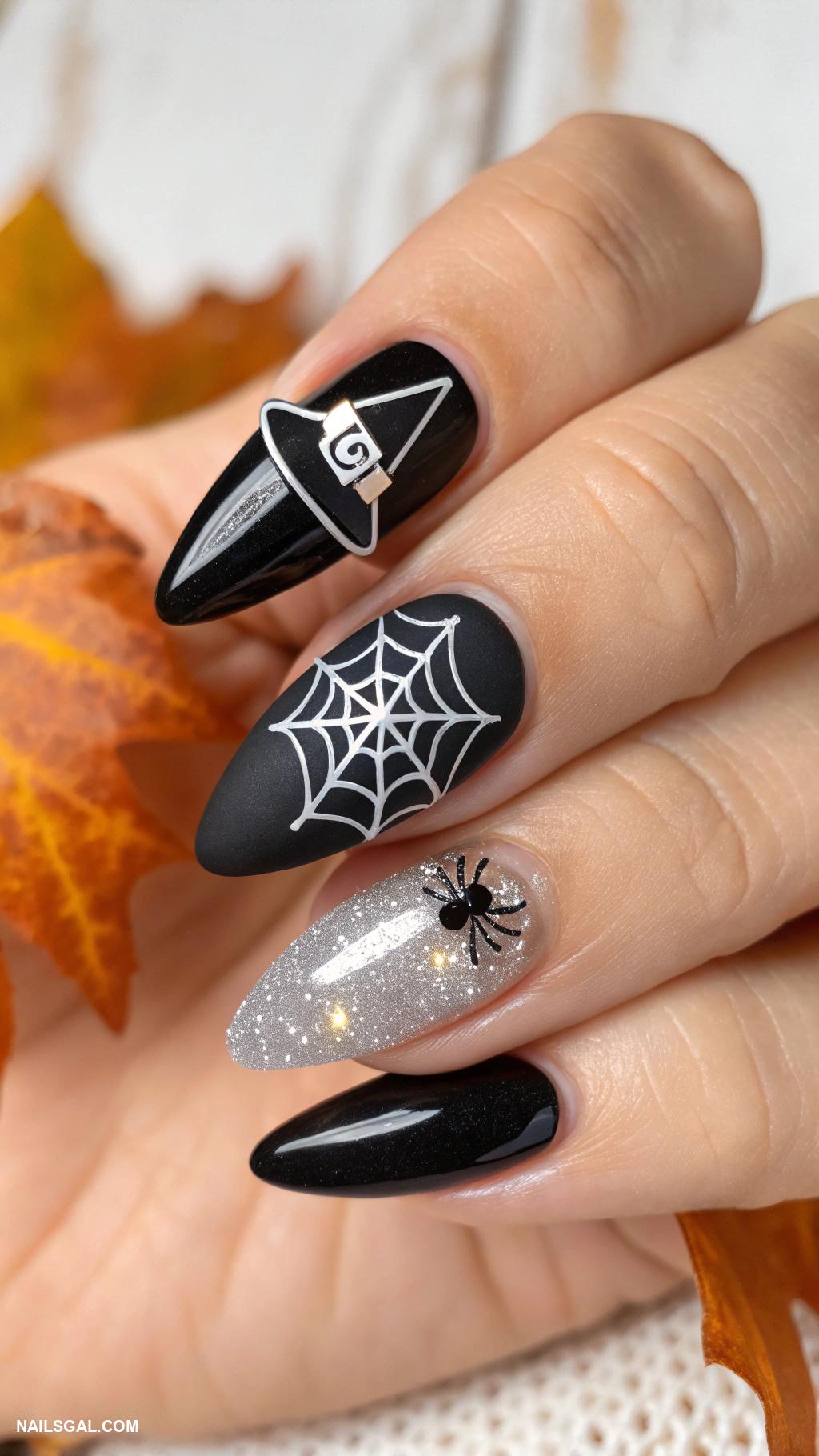 October nails Witch hat nail art design