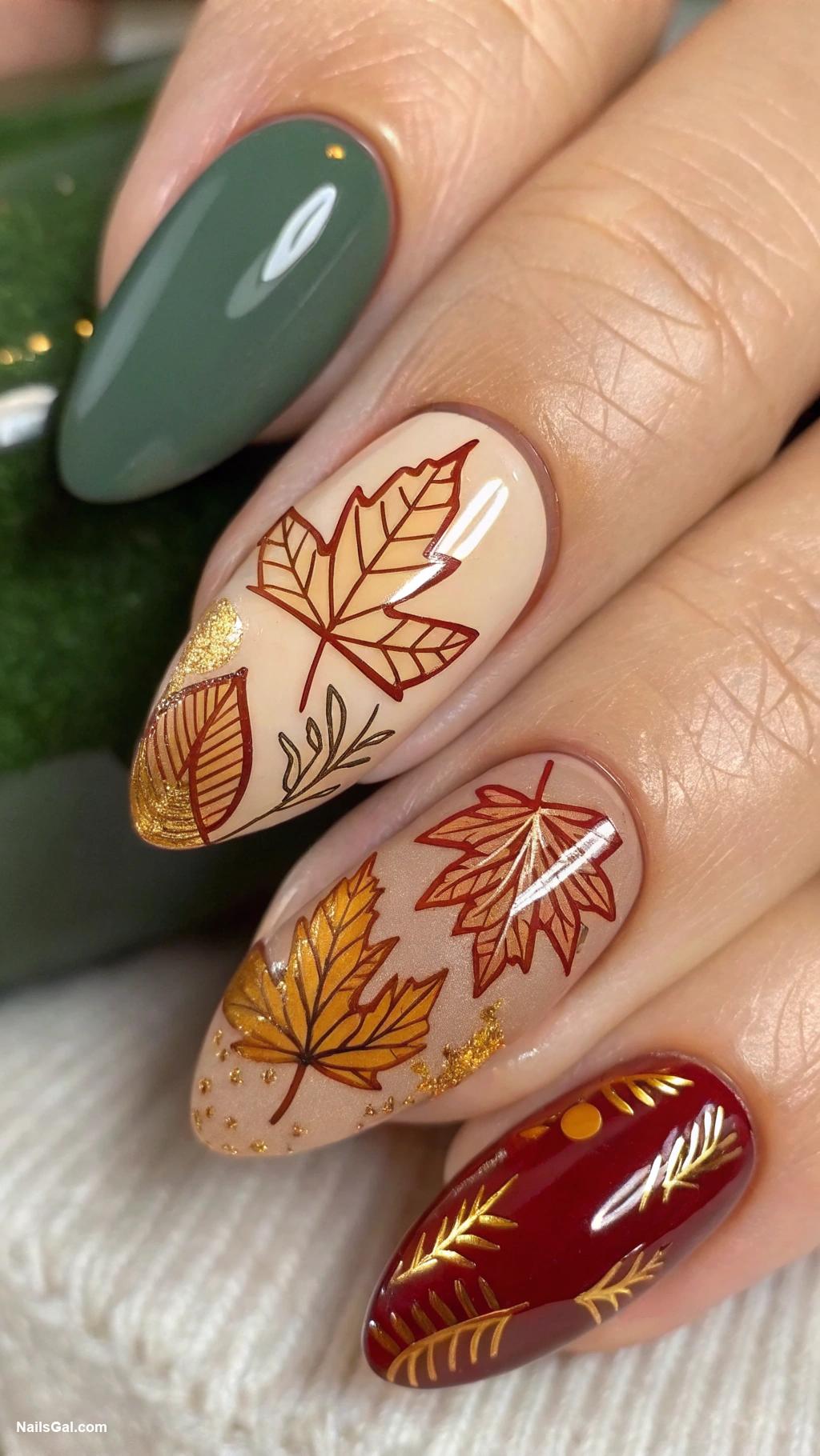September nails Autumn leaves in earthy tones