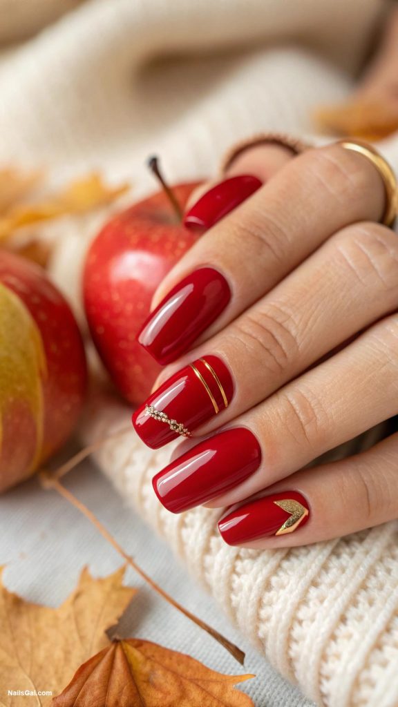 September nails Crisp apple red for classic elegance